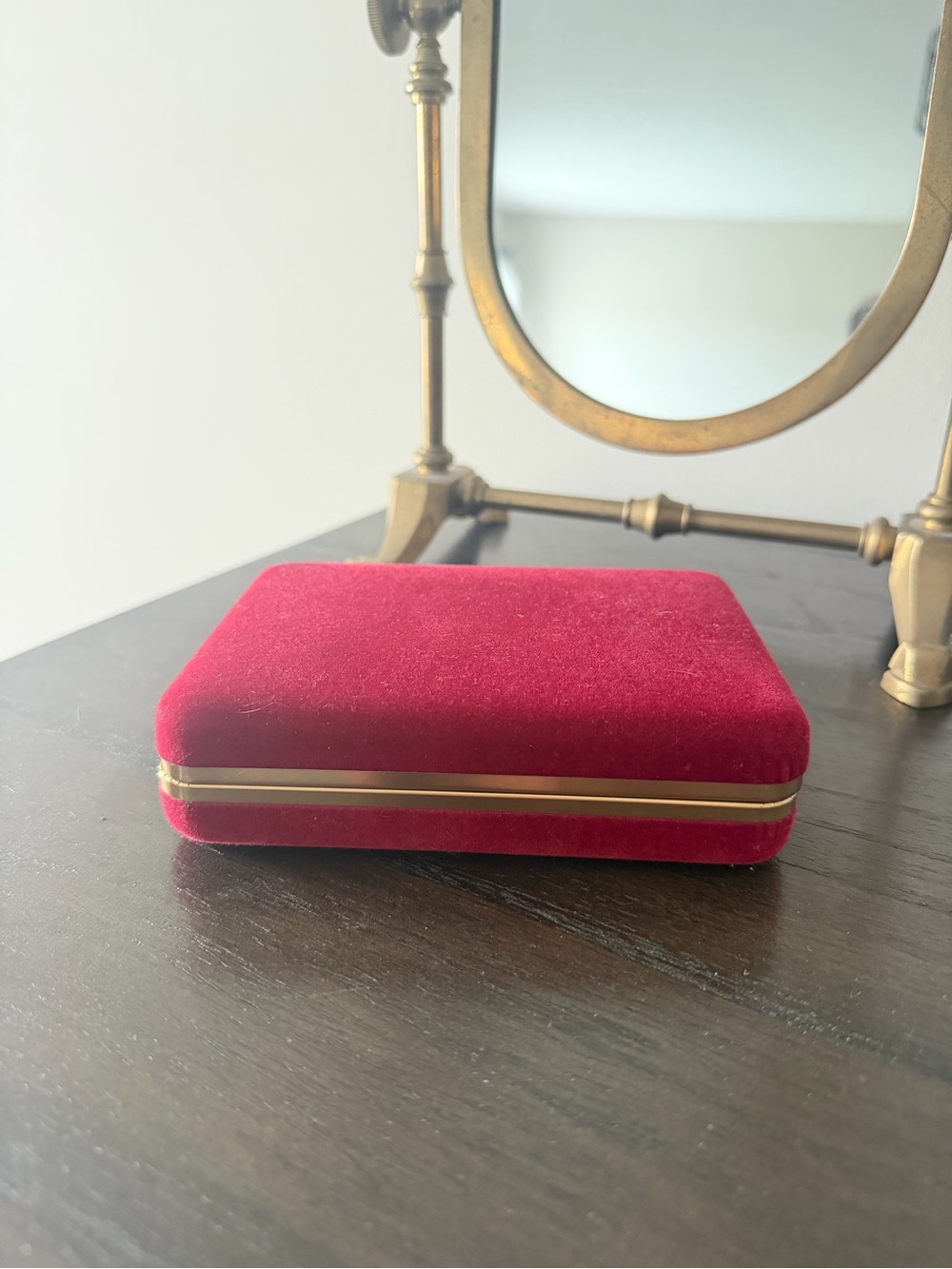 Vintage Red Velvet Compact Jewelry Case